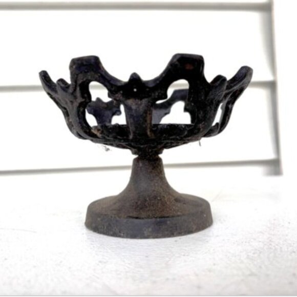 Vintage Black Cast Iron Candle Holder Pedestal Gothic Ornate Filigree Decor - Picture 2 of 15